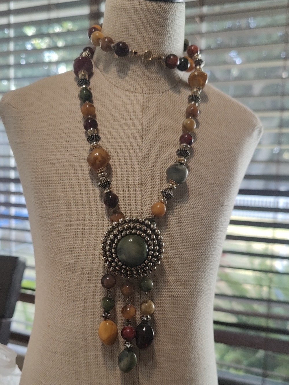 Multicolor Beaded Pendant Necklace with Gold Accents